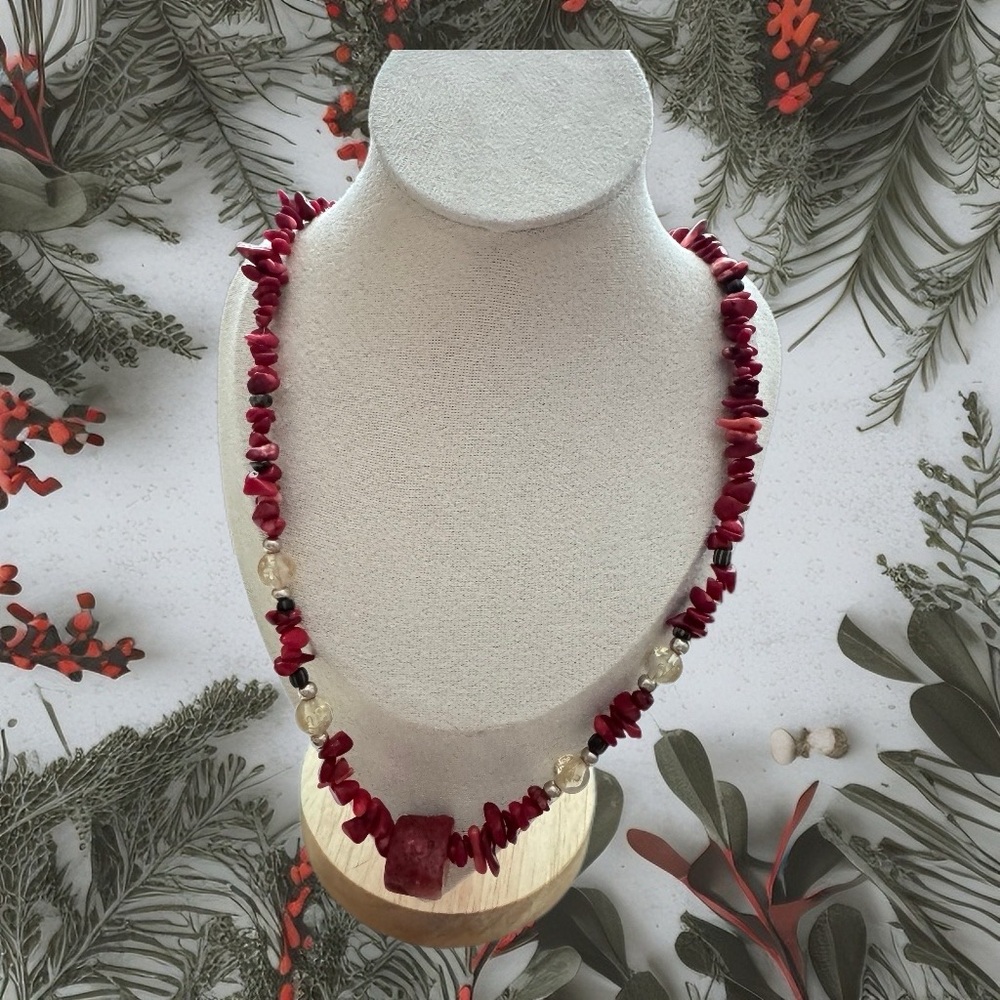 Red Coral Necklace with Organic Texture